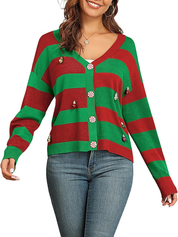 ZAFUL Women's 2024 Ugly Christmas Cardigans Sweater Lightweight Casual Long Sleeve Soft Knitted O... | Amazon (US)