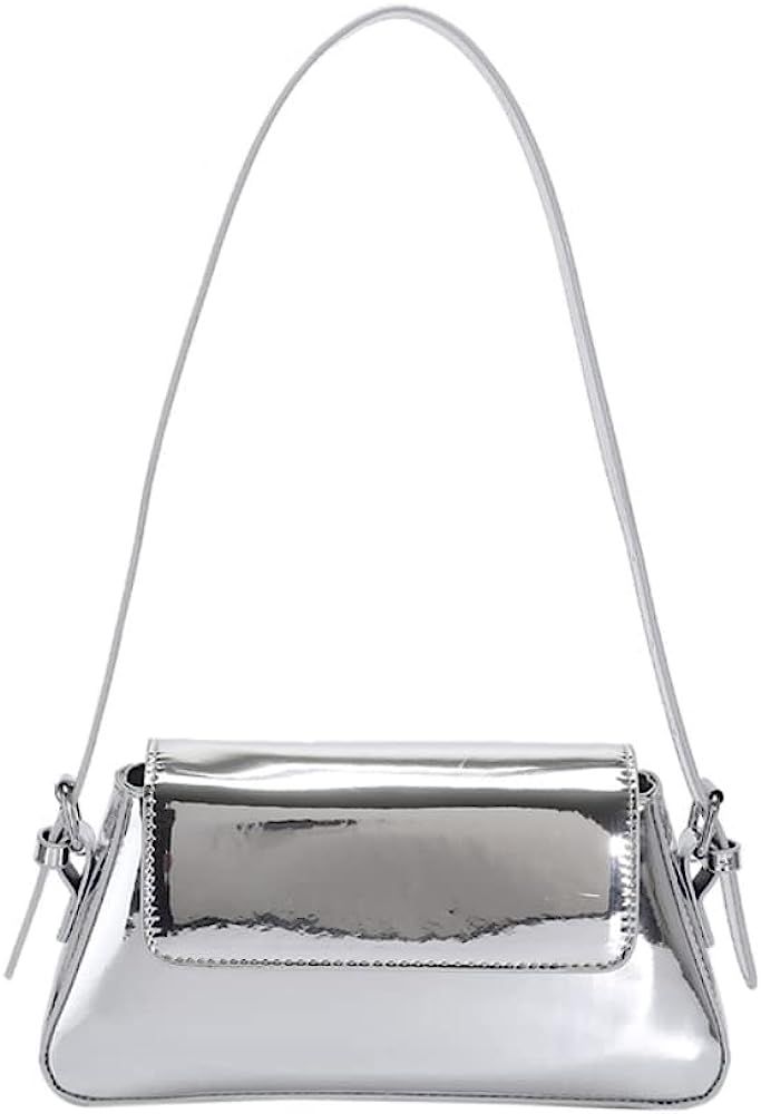 Metallic Clutch Purses for Women Evening Bag Silver Purse Y2k Sparkly Hobo Crossbody bag Shoulder Ba | Amazon (US)