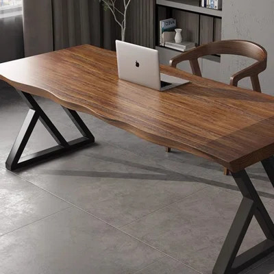 Natural Edge Solid Wood Desk with Thickened Iron Legs | Wayfair North America