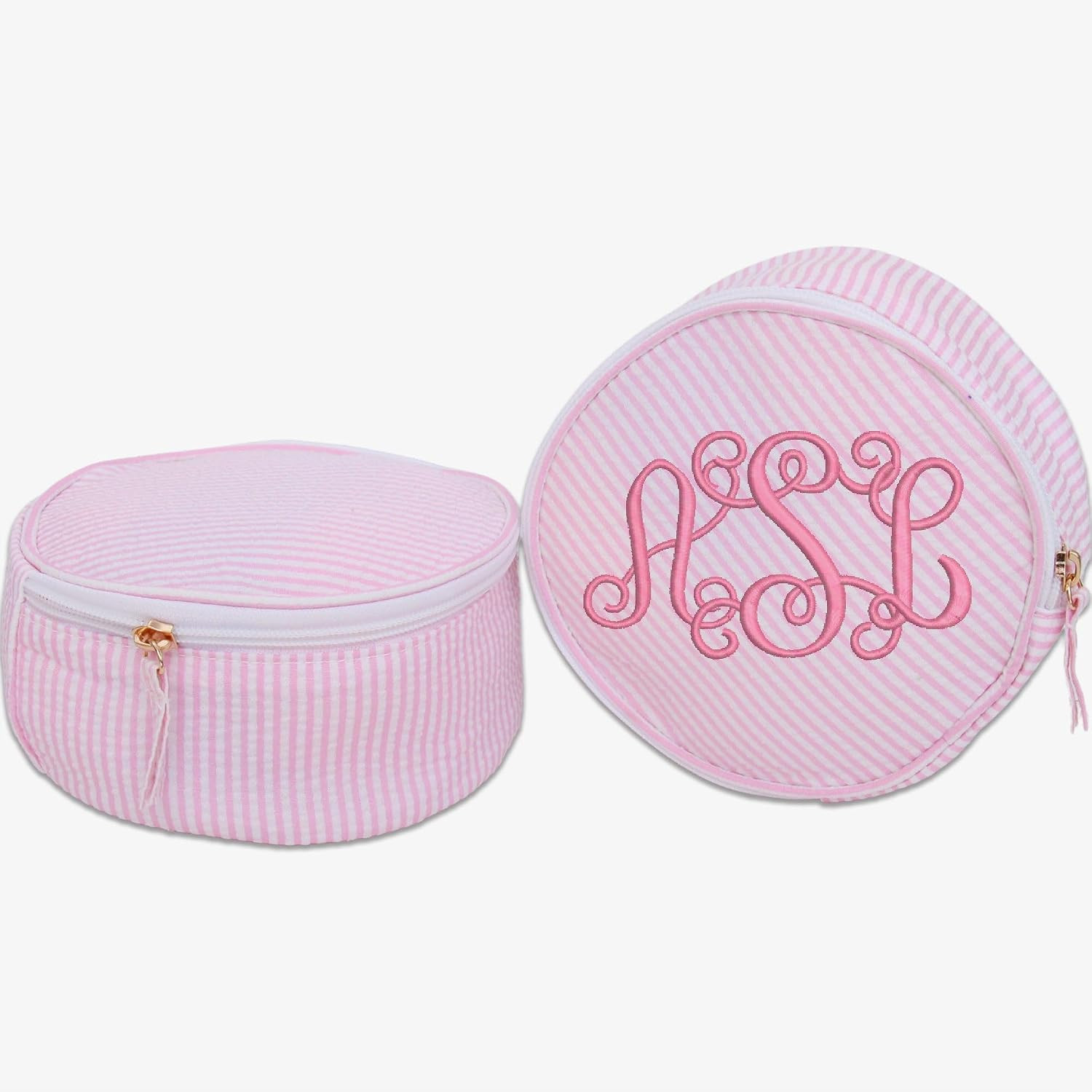 Threadart Light Pink Personalized Round Seersucker Cosmetic Bag 6in | Amazon (US)