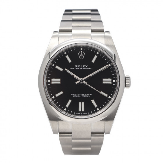 ROLEX Stainless Steel 41mm Oyster Perpetual Watch Black 124300 | Fashionphile