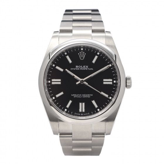 ROLEX Stainless Steel 41mm Oyster Perpetual Watch Black 124300 | Fashionphile