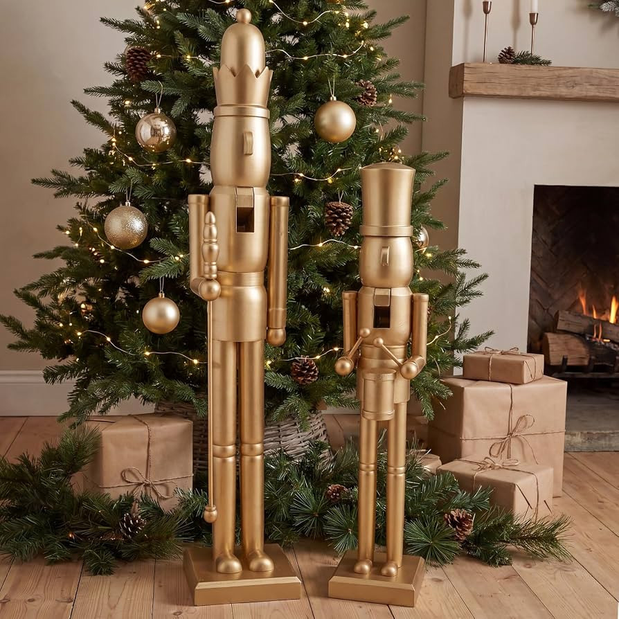 BreezeHug 2 Pcs Christmas Giant Wooden Nutcracker Figures for Xmas Decor | Amazon (US)
