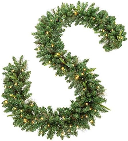 LIFEFAIR 9 FT by 12 Inch Christmas Garland,Pre-lit Garland with 50 Warm Lights, Classic Green Chr... | Amazon (US)