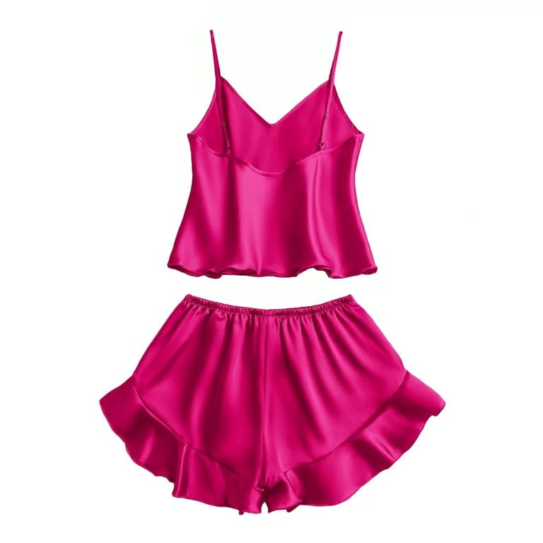 Womens Pajama Sets Ruffle Hem Spaghetti Strap Sleepwear Hot Pink L | Walmart (US)