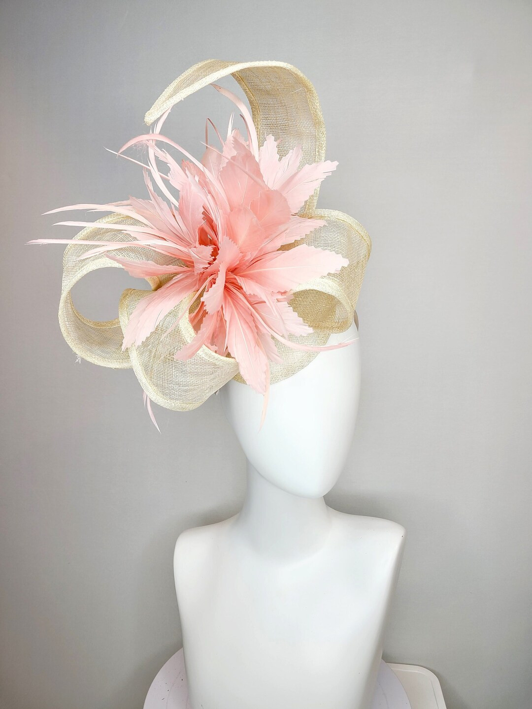 kentucky derby hat fascinator light beige gold champagne sinamay abstract  with light blush pink ... | Etsy (US)