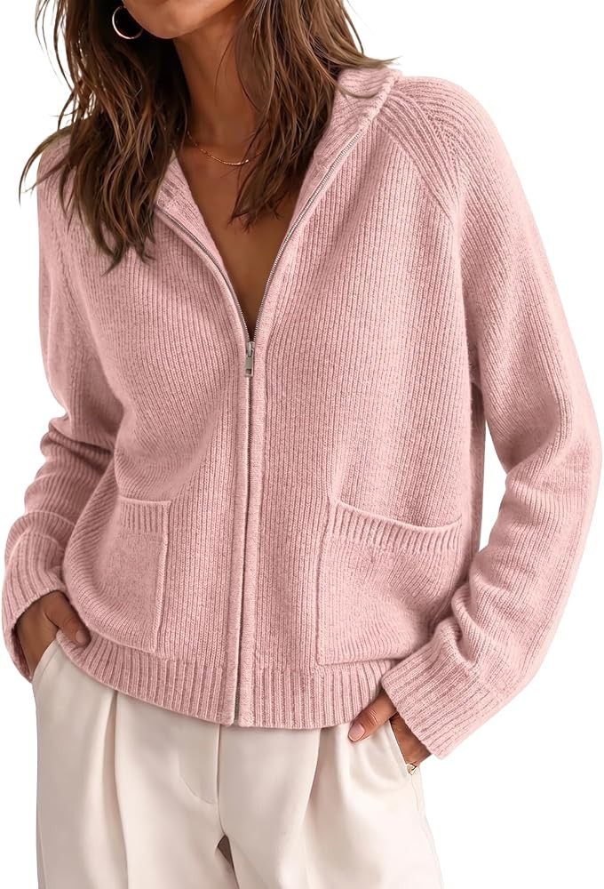 Cicy Bell Womens Zip Up Cardigans Long Sleeve Chunky Knit Fall Sweater Coat | Amazon (US)