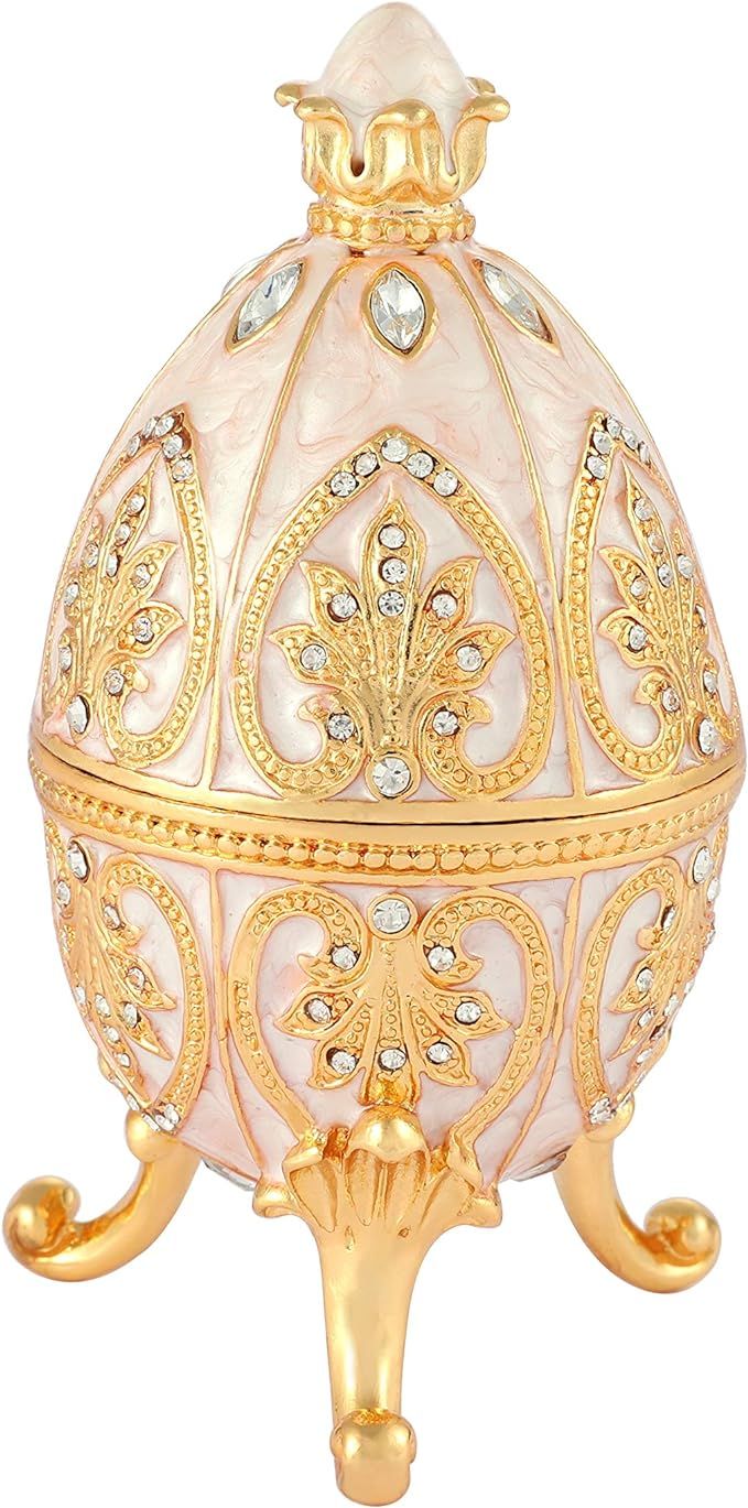 Trinket Box with Hinged White Faberge Egg Enameled Jewelry Box Classic Ornaments Metal Craft Gift... | Amazon (US)