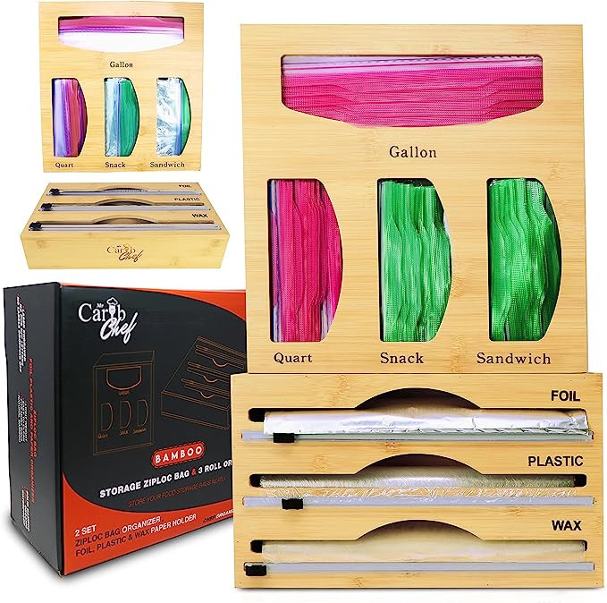 Ziplock Bag Storage Organizer for kitchen Drawer | Plastic Wrap Organizer Dispenser with Cutter| ... | Amazon (US)