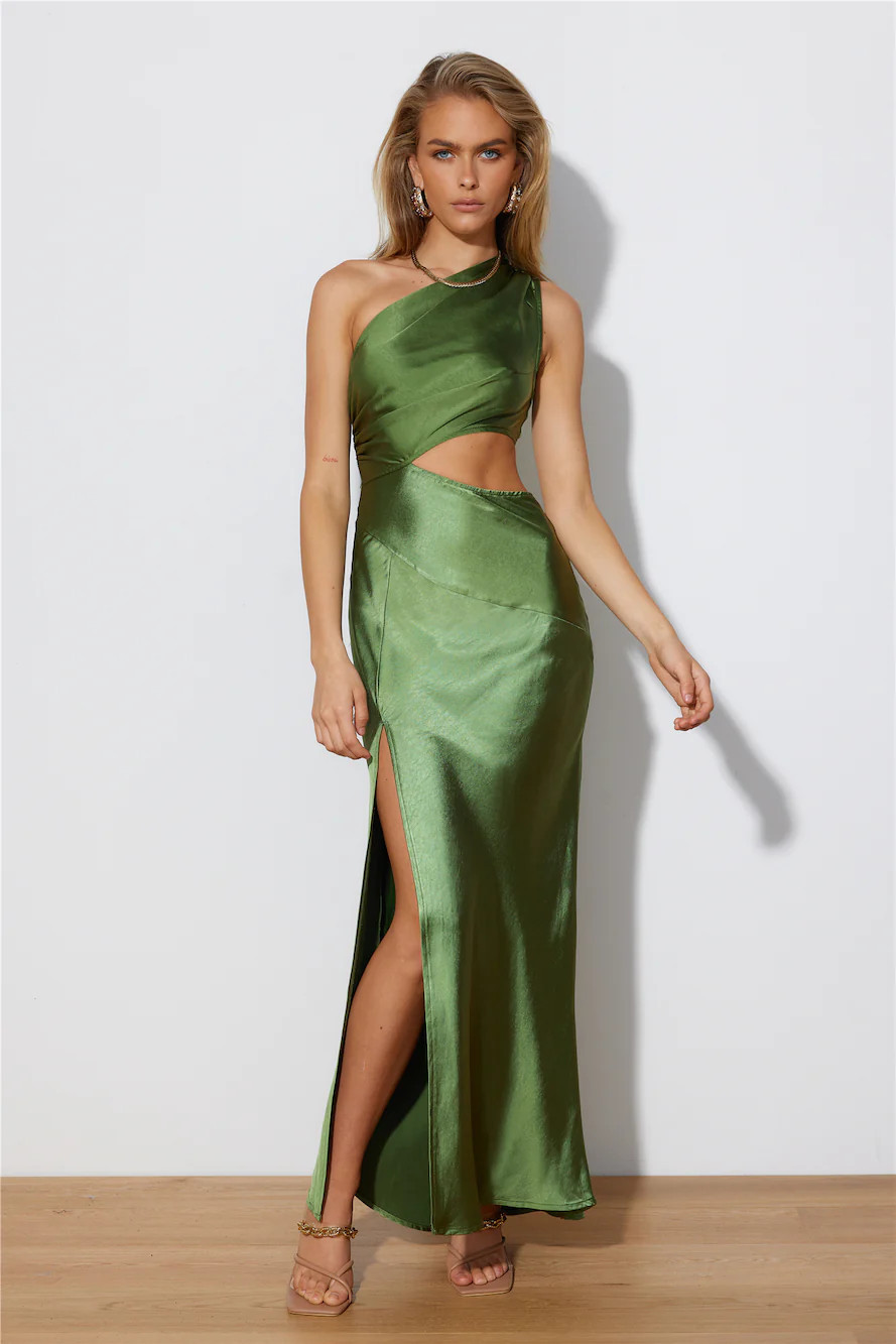 Poker Faced Satin Maxi Dress Green | Hello Molly (AU)