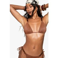 boohoo Women's Premium Swim Chain Strap Glitter Triangle Bikini Top in Rust | Size: 10 | Denim/Linen | boohoo (US & Canada)