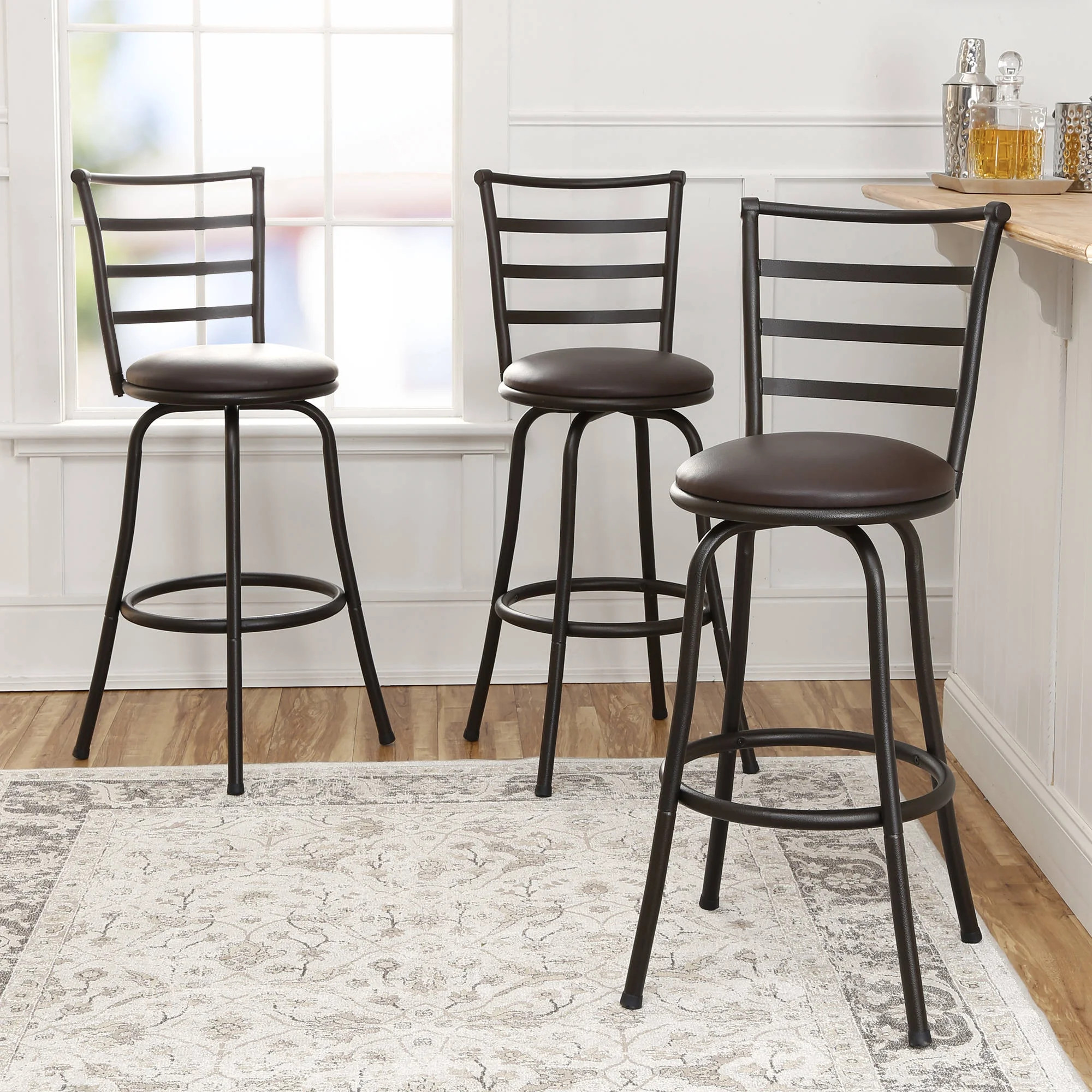 Mainstays Adjustable 24" or 29" Swivel Barstool, Bronze Finish and PU Leather, Set of 3 - Walmart... | Walmart (US)
