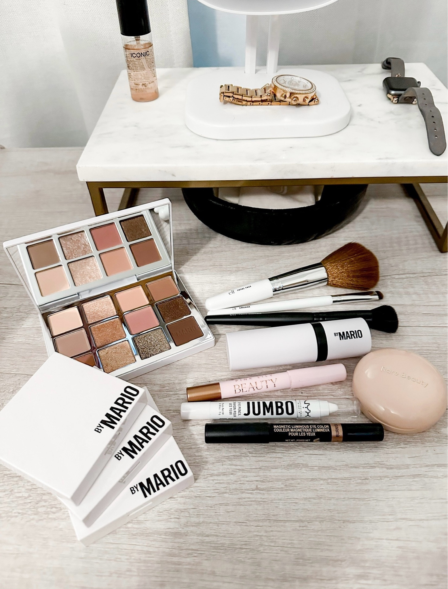 My New Makeup Products! #makeup
Makeup by Mario Mini Palettes: Rosy Glam, Party Glam, Bronzey Glam
Makeup by Mario Palette: Ethereal Eyes
Makeup by Mario Blush Stick: Pale Petal
Rare Beauty: Exhilarate Highlighter 
Nudestix Eyeshadow: Burnish
Pink Lily: Bronze Bloom

#LTKbeauty