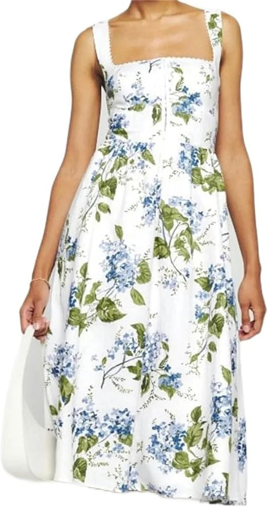 Women Square Neck Front Buttons Up Sling Dress for Women High Waist A-line Dress Summer Party Fem... | Amazon (US)