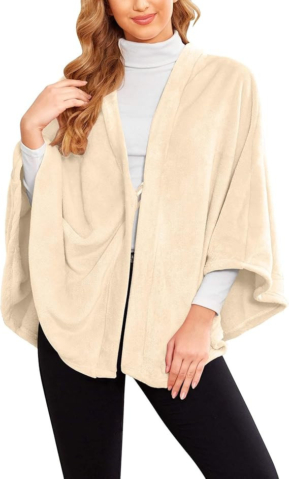 Ekouaer Flannel Faux Poncho for Women Lightweigh Blanket Warm TV Shawl Winter Coat Sweater Cape | Amazon (US)
