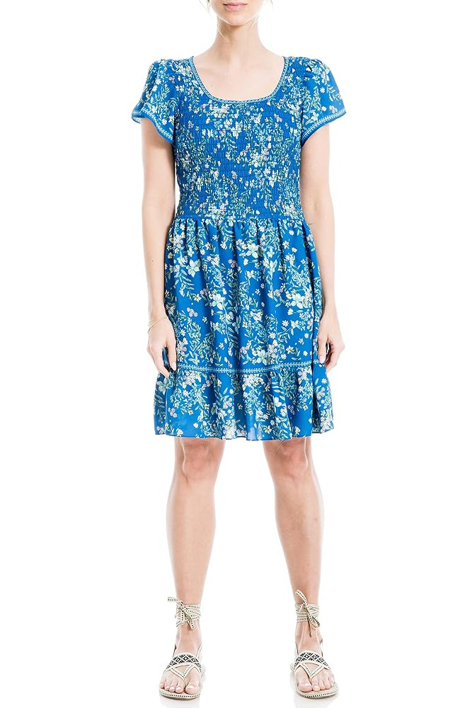 Max Studio Women's Crepe Flutter Sleeve Smocked Dress | Amazon (US)