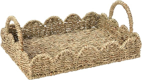 Household Essentials Seagrass Decorative Tray with Scalloped Edge, Handwoven Natural Wicker Organ... | Amazon (US)