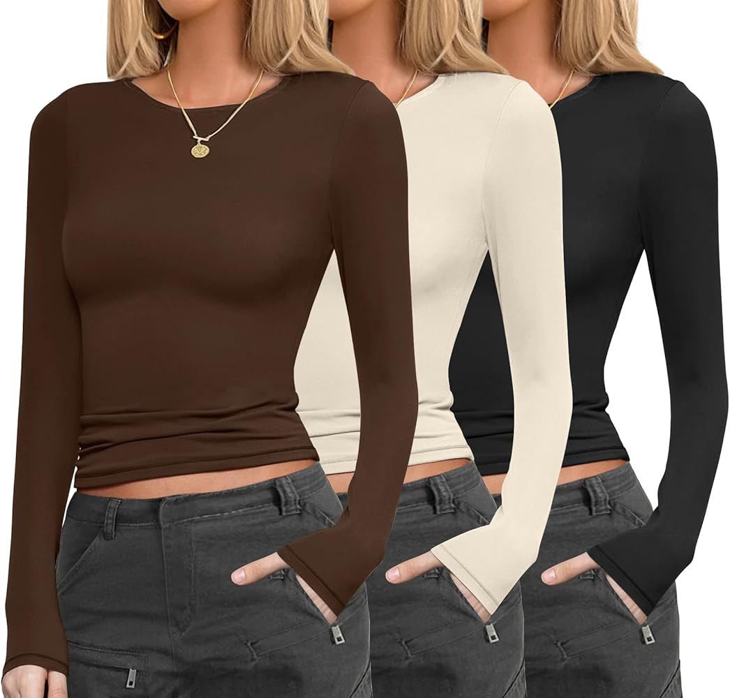 Ekouaer Womens 3 Pack Long Sleeve Shirts Fitted Tops Base Layering Tight Thermal Undershirts S-XX... | Amazon (US)