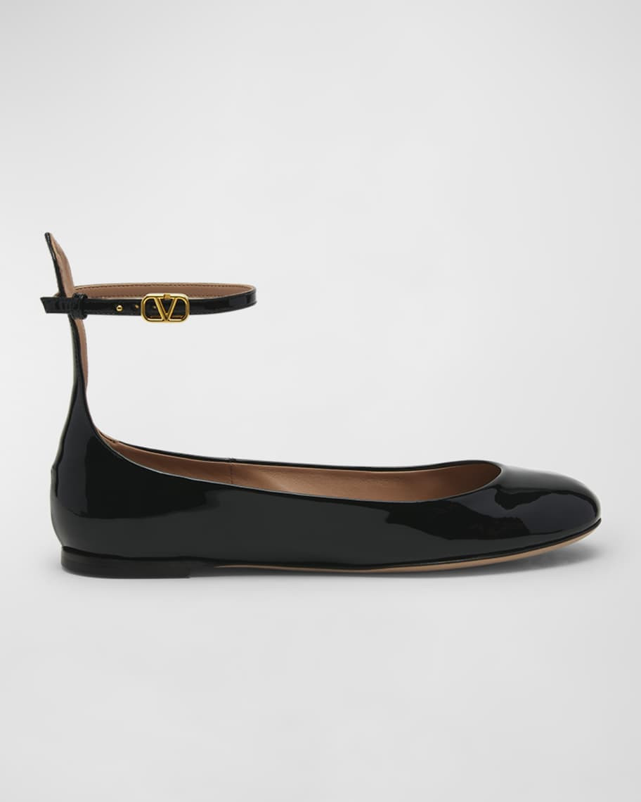 Valentino Garavani Tan-go Patent Ankle-Strap Ballerina Flats | Neiman Marcus