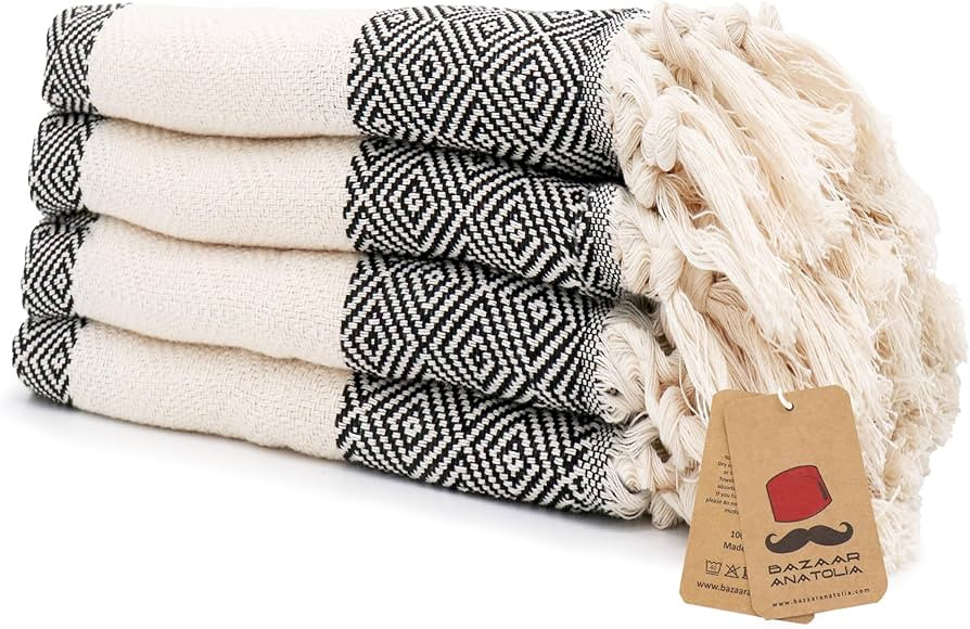 Bazaar Anatolia Turkish Hand Towels Set of 4 Bathroom Towels 39x19 inches 100% Cotton Bath Kitche... | Amazon (US)