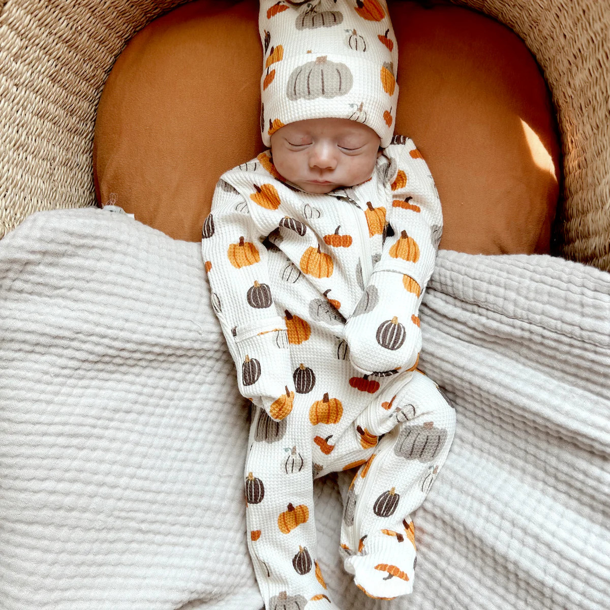 Organic Waffle Basic Zip Footie, Harvest Pumpkin | SpearmintLOVE