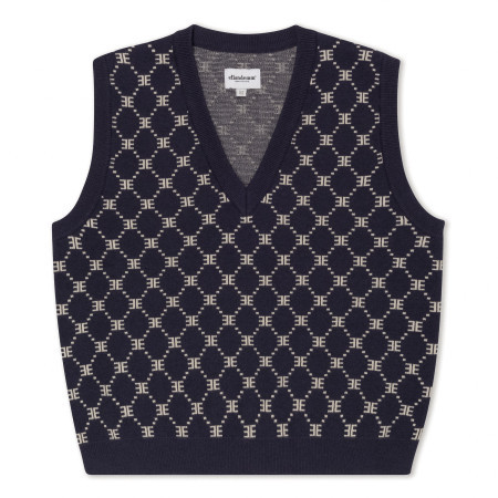 Hutton Oversized Sweater Vest - Monogram Navy | EllandEmm