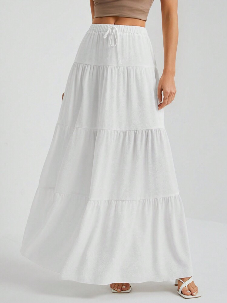 SHEIN Tall White Woven Women's Large Hem White Lining Skirt, Suitable For Vacation And Going Out | SHEIN