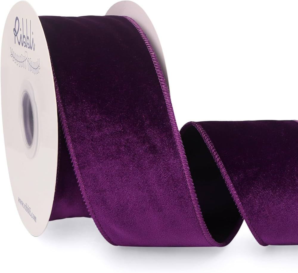 Ribbli Purple Velvet Wired Ribbon 2.5 Inch Velvet with Satin Christmas Ribbon for Gift Wrapping C... | Amazon (US)