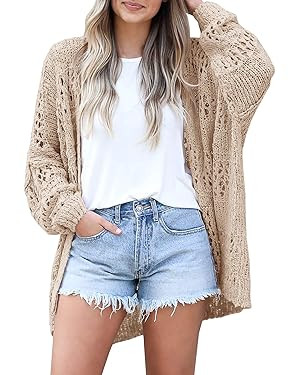 Mafulus Women's Crochet Cardigan Kimono Boho Long Sleeve Lightweight Soft Oversized Open Front Kn... | Amazon (US)