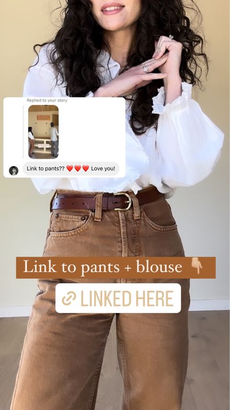 Ruffle blouse and high rise terracotta jeans 

#LTKFind #LTKstyletip