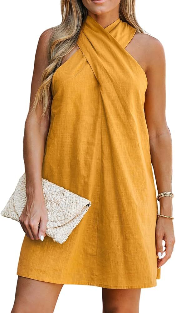 CUPSHE Women's Halter Sleeveless Woven Short Dress Twisted Formal Dress Casual Mini Dress | Amazon (US)