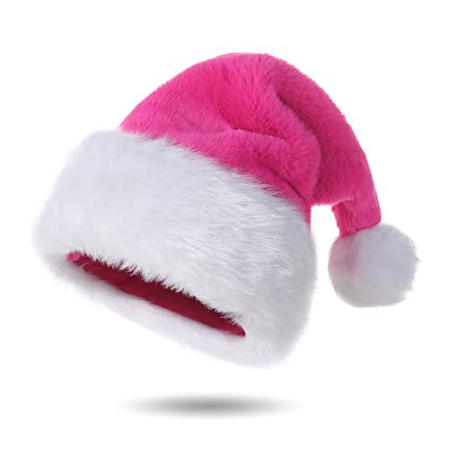 Tokforty Santa Hats, Pink and White Santa Hats for Adults, Unisex Velvet Touch Comfort Christmas Hats for New Year Festive Party Christmas Supplies | Amazon (US)
