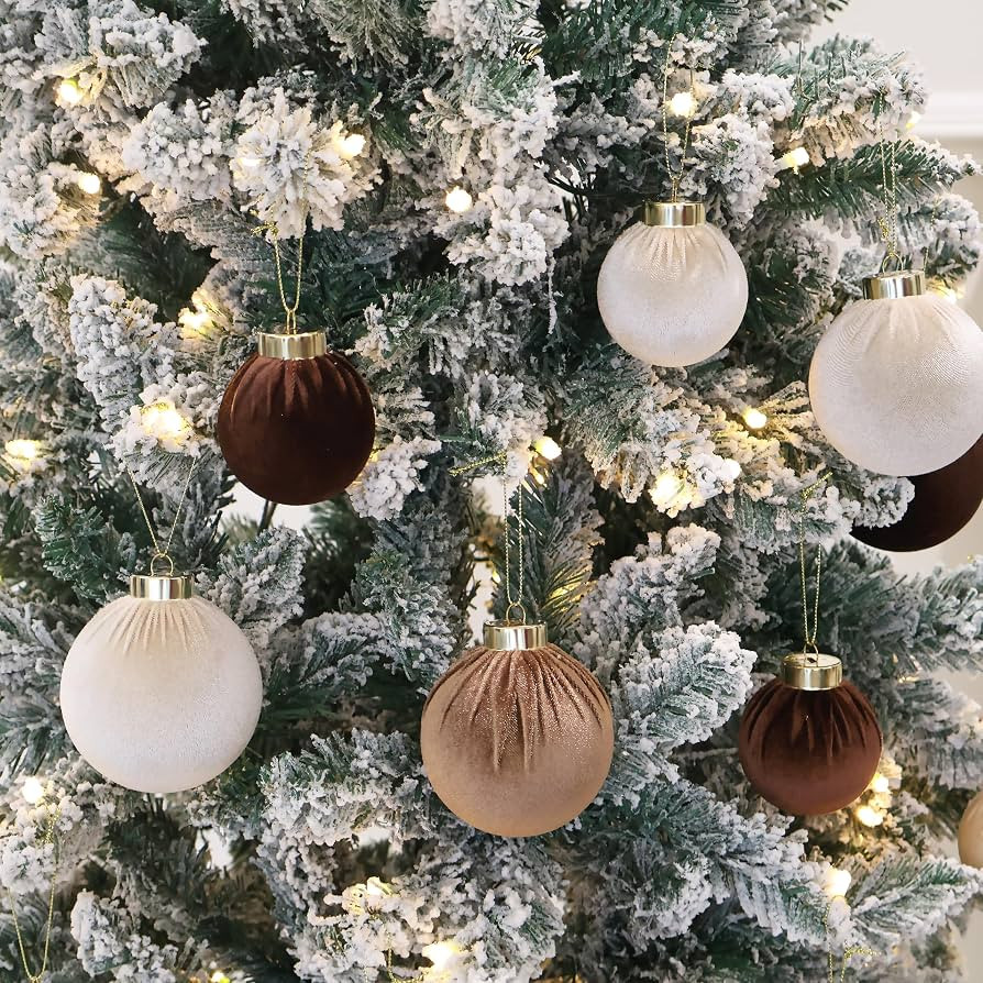 15PCS Velvet Ornaments for Christmas Tree Decor,Brown Christmas Ornaments | Amazon (US)