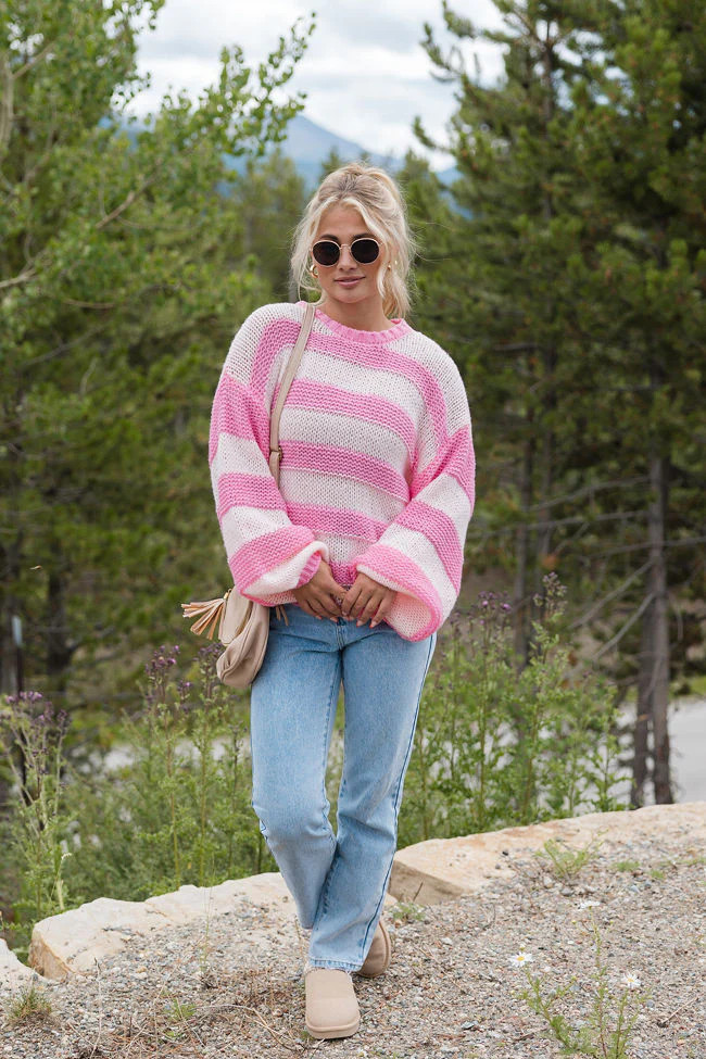 I Always Believe Pink Textured Stripe Sweater | Pink Lily