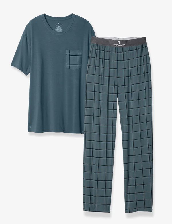 Mens Second Skin Windowpane Sleep Pocket Tee & Pant Pack | Tommy John