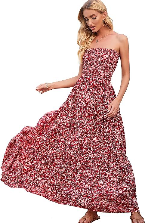 Just Quella Womens Summer Strapless Maxi Dresses Boho Beach Dress | Amazon (US)