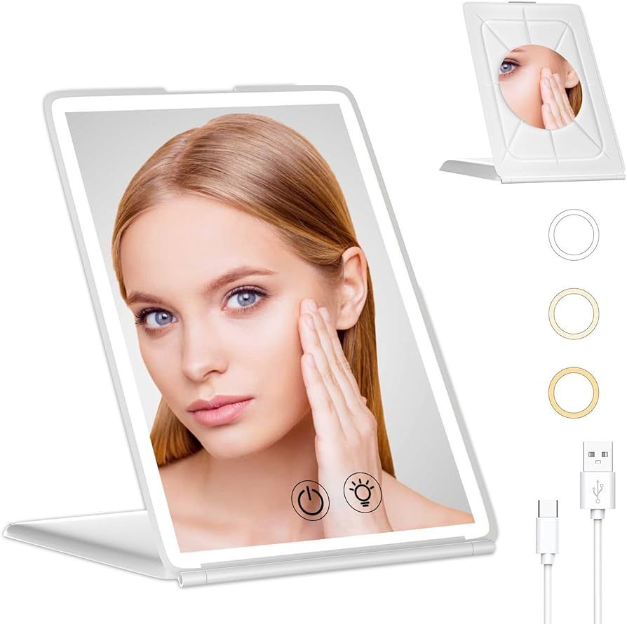 HOORMEEY Rechargeable Travel Makeup Mirror with Lights,Portable Lighted Makeup Beauty Mirror with... | Amazon (US)