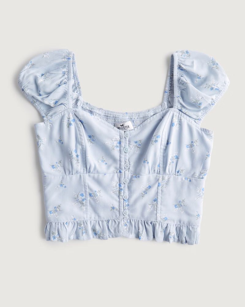 Women's Short-Sleeve Eyelet Button-Through Top | Women's New Arrivals | HollisterCo.com | Hollister (US)