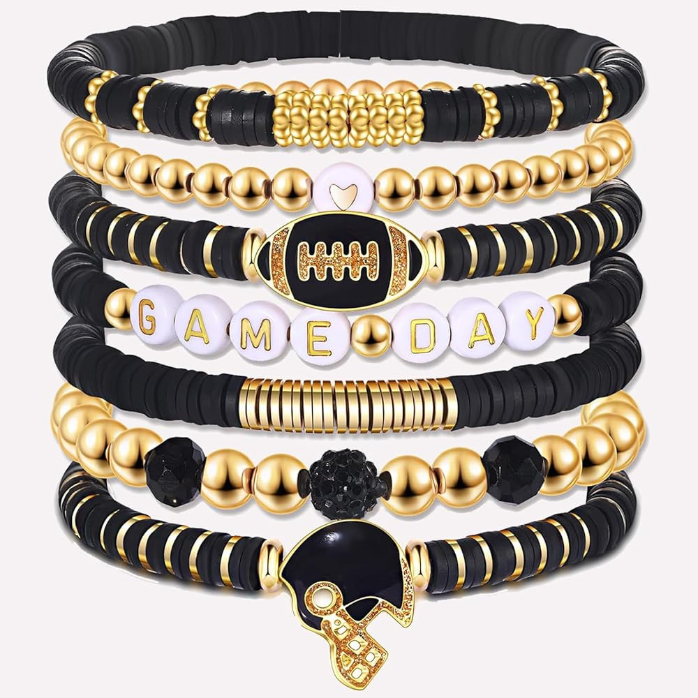 Game Day Bracelets for Women Football Bracelets Red Black Blue Clay Beaded Stretch Bracelets Stac... | Amazon (US)