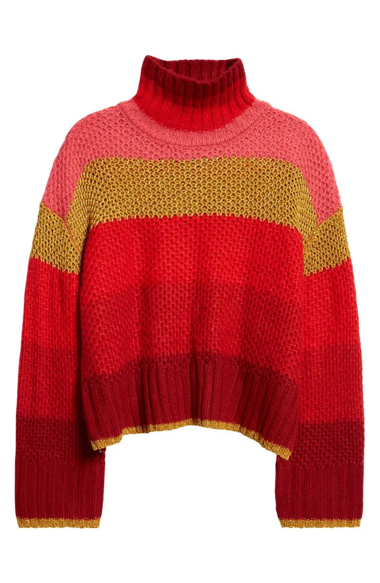 Shiny Stripe Colorblock Turtleneck Sweater | Nordstrom