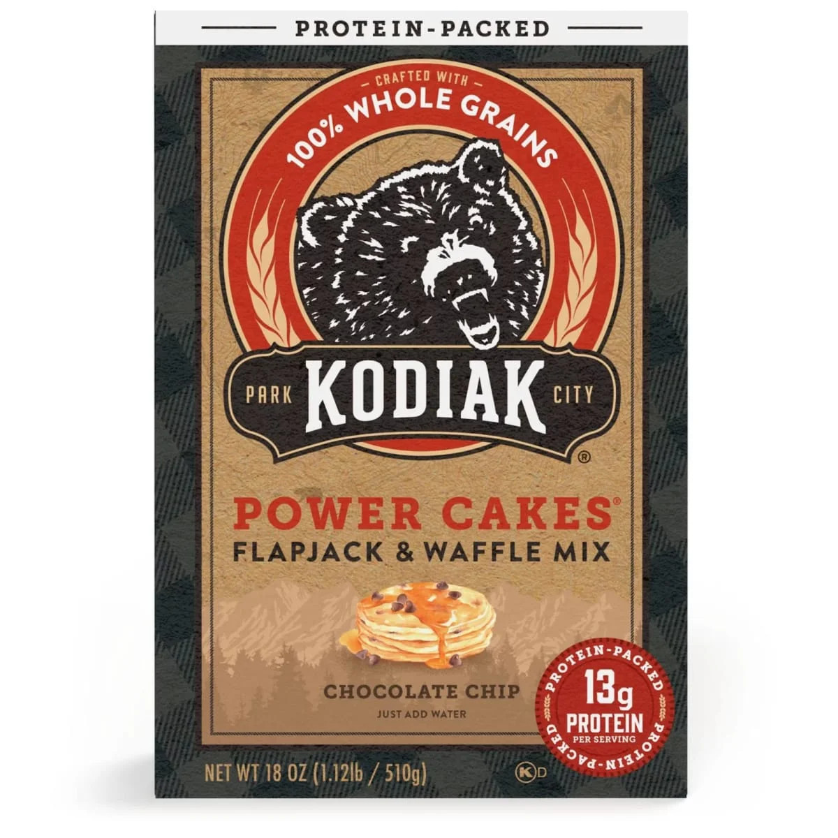 Kodiak Protein-Packed Power Cakes Chocolate Chip Pancake and Waffle Mix, 18 oz Box | Walmart (US)