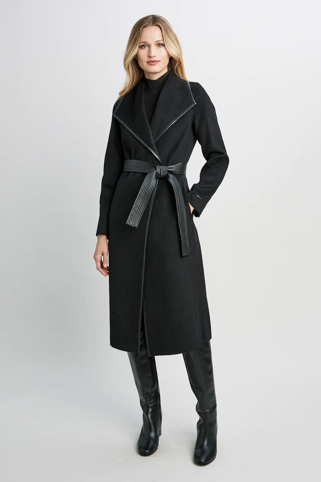Tahari Long Double Face Vegan Trim Wool Coat | Elie Tahari