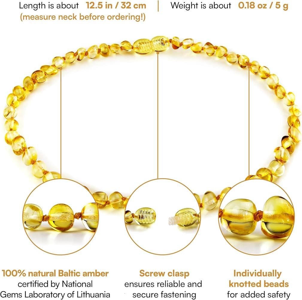 Amber Guru Baltic Amber Necklace (Authentic, Certified) - 12.5 inches - Unisex Jewelry - Polished... | Amazon (US)