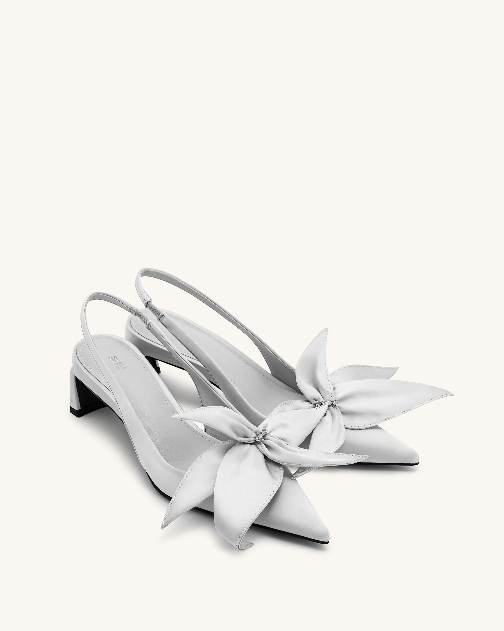Queena Floral Appliques Slingback Pumps - Silver | JW PEI US