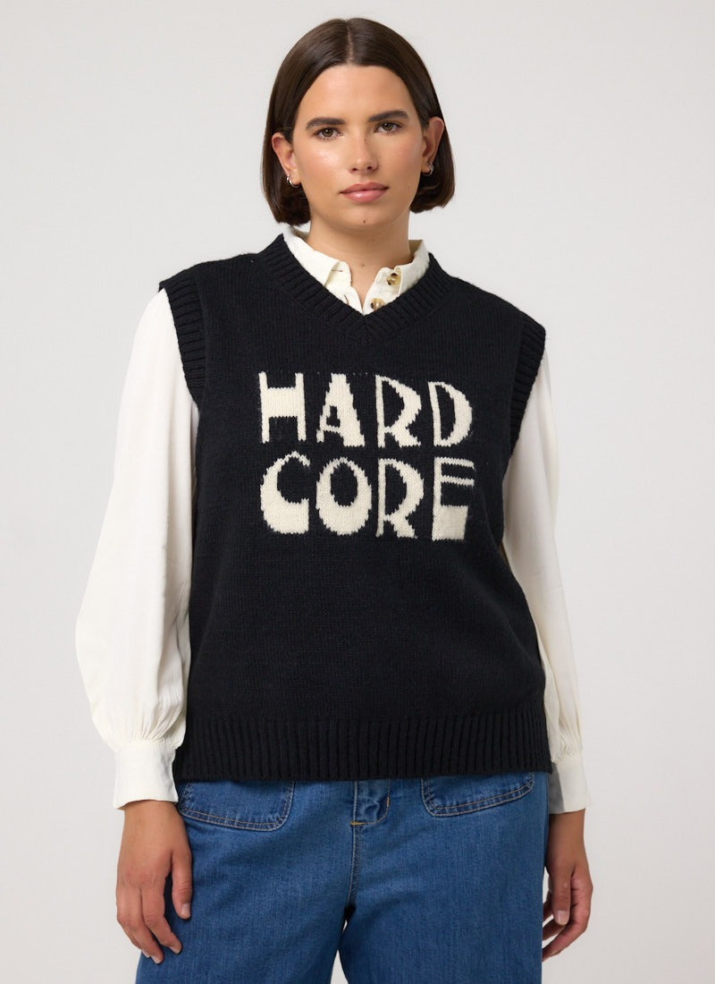 Hadley Hardcore Intarsia Slogan Knitted Sweater Vest | Joanie
