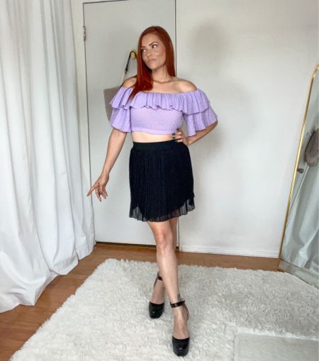 Summer outfit in Purple top and black skirt matched with block platform heels. #summer #amazonfashion

#LTKSeasonal #LTKFindsUnder100 #LTKStyleTip