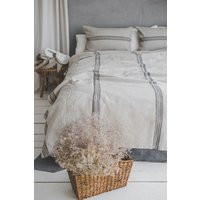 Heavyweight Softened Linen Bedspread With Black Stripes, Farmhouse Bed Cover, Natural Blanket, Handmade Throw Blanket | Etsy (US)