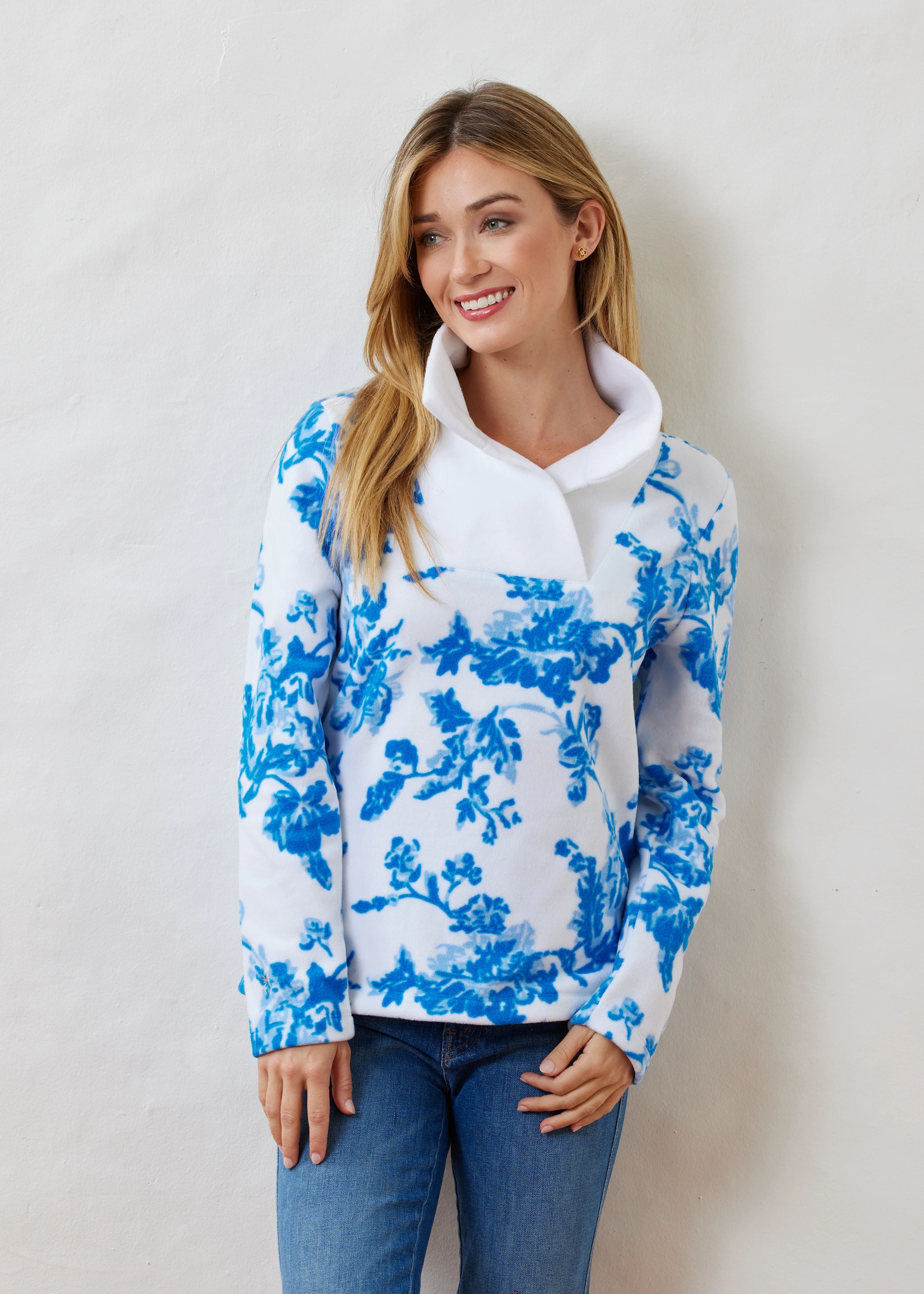 Sheffield Island Pullover in Vello Fleece (Mestiza Chinoiserie) | Dudley Stephens
