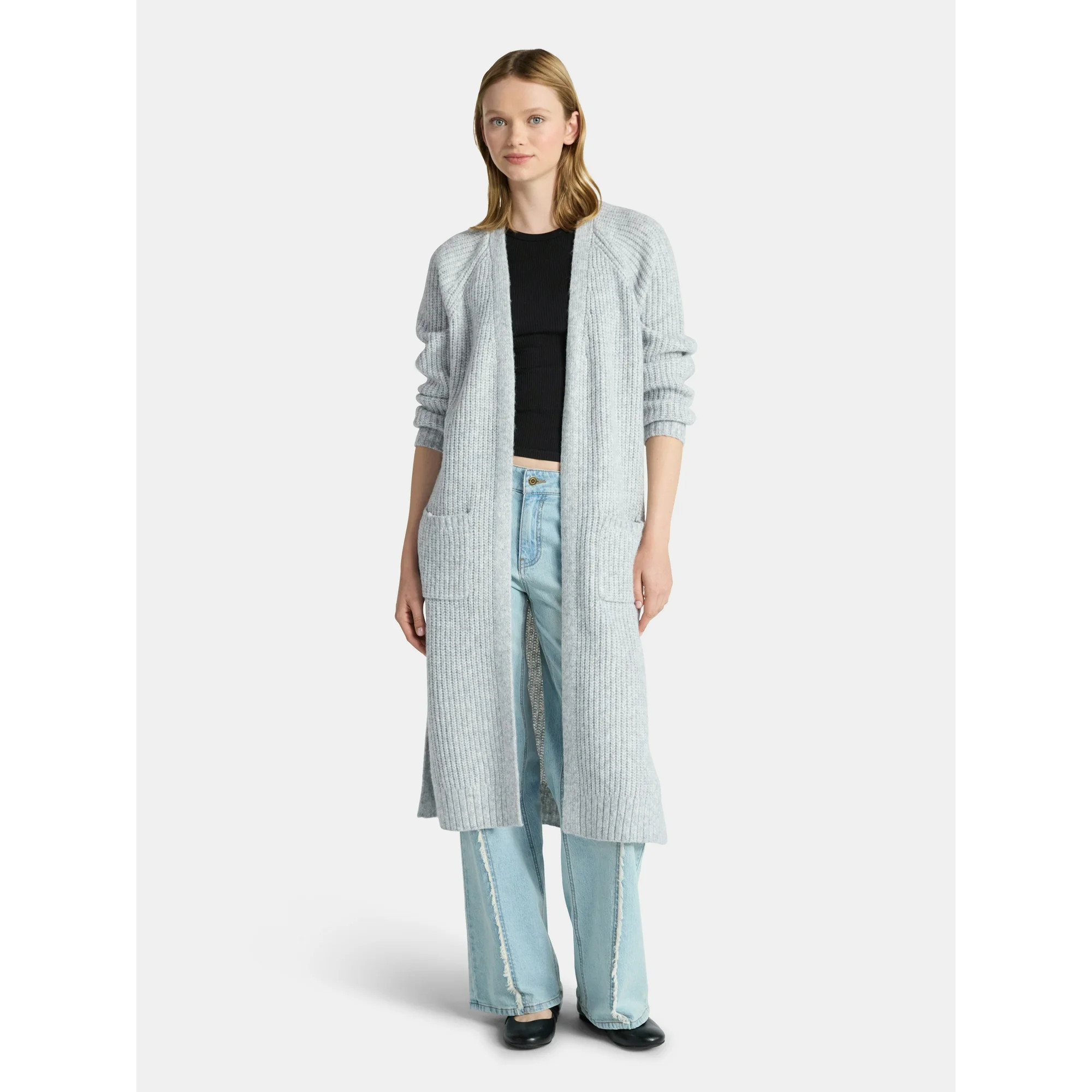 No Boundaries Ribbed Open Front Duster, Women’s | Walmart (US)