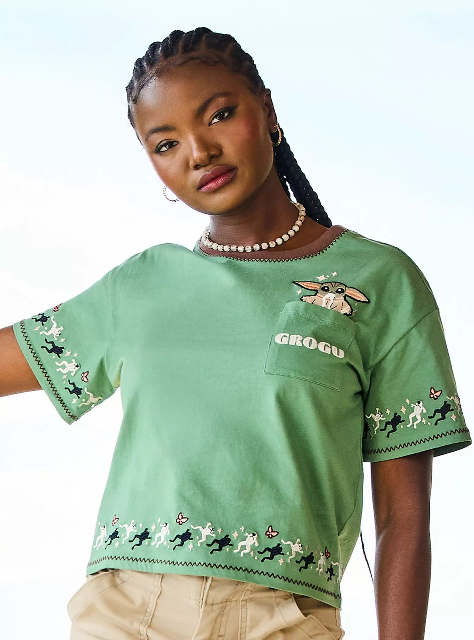 Star Wars The Mandalorian Grogu Embroidered Women's Cropped T-Shirt - BoxLunch Exclusive | BoxLun... | BoxLunch